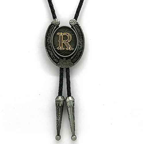 DELIGUO Bolo Ties Krawatte Für Herren - U-Form, Goldener Buchstabe, Geschnitzt, Vintage-Anhänger, Krawatte, Western-Cowboy, Leder, Seil, Hemd, Accessoires, Schmuck Für Erwachsene
