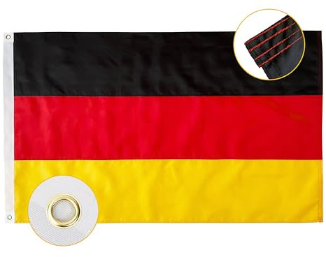 Qanmua Deutschland Flagge 90 x 150 cm, 210D Nylon 160g/m² Durable Nationalflagge Bundes und Deutschland Fahne mit Messingösen, Deutsche Flagge mit Genähten Streifen für Innen und Außen