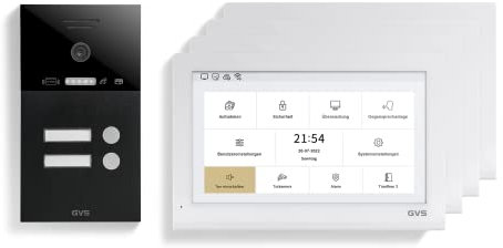 GVS - IP Video Türsprechanlage 2-Familienhaus mit Türöffner (RFID), HD Kamera, 4x10 Zoll Monitor & App - Smarte Video Türklingel mit Kamera & Gegensprechanlage (AVS5442A)