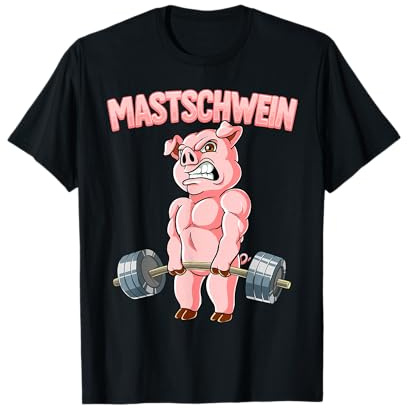 Kraftsport Geschenk Mastschwein Bodybuilding Fitness Gym T-Shirt, Herren, Schwarz, S, Kurzarm, Klassische Passform, Polyester 100%, Cartoon-Motiv mit Schwein und Hantel, Fitness, Sport, T-Shirt