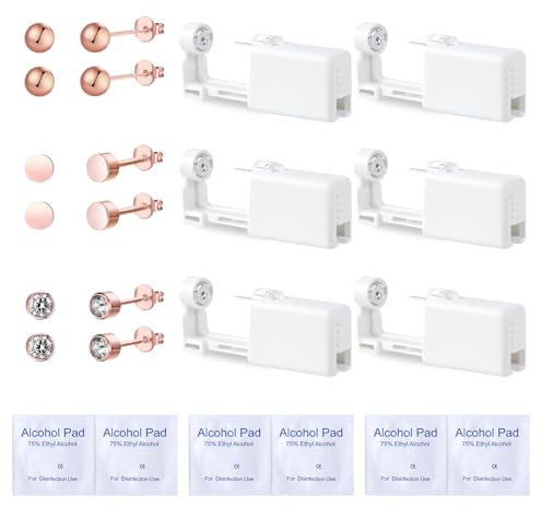 Voarge 6 Stück Ohrlochstechpistole, Einweg-Steril-Sicherheits-Ohrnasen-Piercing-Pistolen-Kit Schmerzfreies Selbst-Piercing-Werkzeug mit Ohrstecker-Asepsis-Pierce-Kit