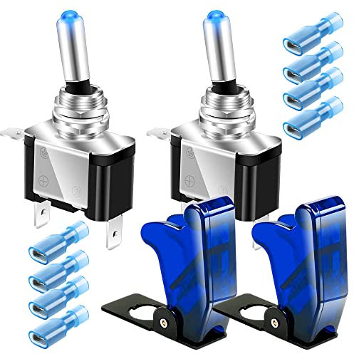 Guuzi 2 pcs 3 Pines SPST Interruptores de Palanca con Cubierta de Luces LED, Interruptor de Palanca Basculante con Cubierta Iluminada LED Azul, Interruptor Automático(20 A 12 V-24 V CC)