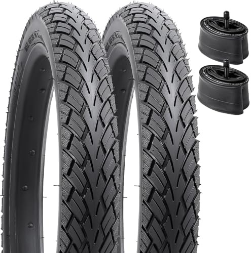 YunSCM 2PSC Faltbare 14 Zoll Reifen 14X1.75 Mantel 47-254 Plus 2PSC 14 Zoll Schlauch AV32mm Valve kompatibel Rennräder Citybikes 14X1.75 Fahrradreifen und schlauche