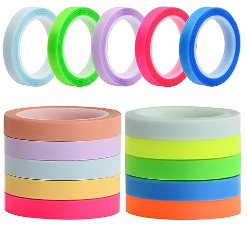 Laughhe 10 Rollen Textmarker Band 6mmx5m Transparente Haftnotizen PET Highlighter Band Haftnotizen Seitenmarkierungs Aufkleber für Schüler Lehrer Lesen Notizen Machen im Unterricht Home Office
