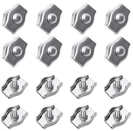 16 wire rope clips, stainless steel fastening clips, simplex clips, rigging fasteners, for clothesline, banner, awning fastening (M2)