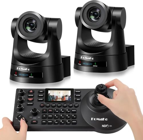FoMaKo PTZ Camera Bundle HDMI 20x Optical Zoom, AI Auto-Tracking Gen 3, PoE,for Church Worship, PTZ Controller (Camera Bundle FMK20SDIx2+KC608) BH202