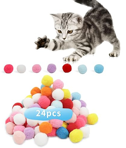 DODHEG 24 Pcs Colorful Pet Balls, Soft Plush Balls, Cat's Favorite Toy Ball, Interactive Cat Toy.