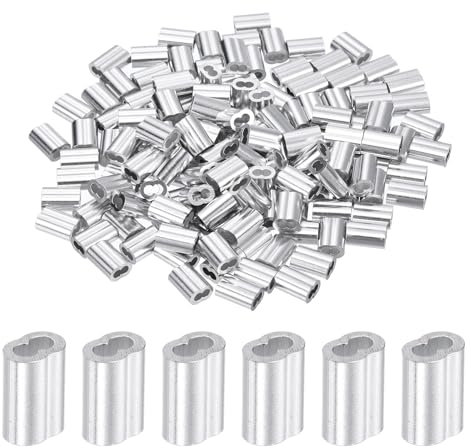 sourcing map 1/16 1.5mm Aluminum Crimping Loop Sleeve Double Ferrule for Wire Rope Cable Line End, Silver 200pcs