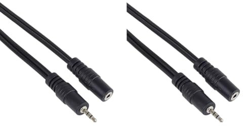 PremiumCord Verlängerung Klinkenkabel 2,5 mm, Länge 3 m, Buchse 2,5 mm Steckdose, AUX-Headset-Audio-Verlängerungskabel, geschützt, Farbe schwarz (Packung mit 2)