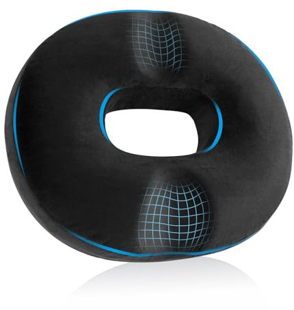HOMCA Sitzkissen Hämorrhoiden Orthopädisch Donut Kissen aus Memory-Schaum, Ergonomisches Steißbeinkissen für Rollstühle, Autos und Bürostühle, Erhöht Sitzkomfort, 45x40x9cm, Schwarz