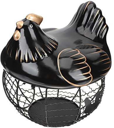 GOOHOCHY Eierkorb in Hühnerform aus Metallgeflecht Großer Schwarzer Aufbewahrungskorb mit Hoher Kapazität für Küche und Umzug