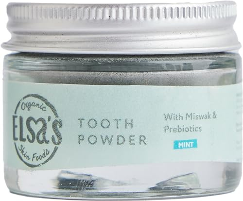 Elsa’s Organic Skin Foods - Natural Tooth Powder - Removes Stains - Peppermint & Spearmint - Contains Xylitol - Activated Charcoal - Gentle Whitening