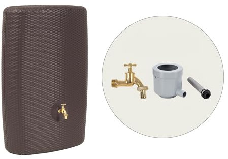 GARANTIA SUNDA Regentonne Komplett-Set 300 Liter Mocca inkl. Messing-Auslaufhahn und Fallrohranschluss - Wandtank, Wassertank, Regenfass, Regenwassertonne, Regenwassertank, Wasserbehälter