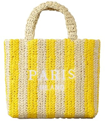 OWGSEE Strohtasche für Damen, faltbare Strandtasche, gewebte Tote-Bag und Handtasche für Sommer, Urlaub und Ferien