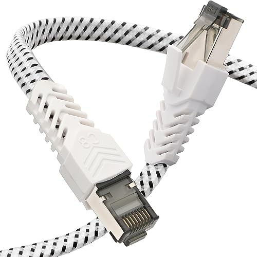 Qiuean Lan Kabel 10m，Cat 8 Netzwerkkabel Nylon Geflochtener Flach,Hochgeschwindigkeits Ethernet Kabel 40Gbps 2000MHz S/FTP Patchkabel mit Vernickelt Rj45-Stecker für Ps5/Laptop/Router/Gaming/Modem