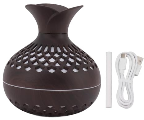 Fybida Duftdiffusor Aroma, 2,5 W Duftdiffusor 300 Ml, USB-betrieben, Geräuschloser Betrieb, Blumenvasenform, Aroma-Luftbefeuchter für Büros und Schlafzimmer(Dunkelbraun)