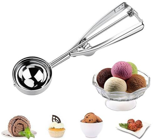katmerio Eisportionierer Edelstahl 6 cm, Eislöffel Portionierer mit Auslöser und Komfortablem Griff Für Eiscremekugel Kartoffelpüree Plätzchen Kuchen Teig Backen Melonenkugel