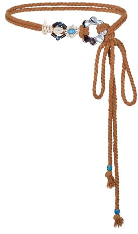 TeeYee Damen Quaste Gürtel Boho Style Flechtgürtel Mädchen Bauchkette Taillengürtel Bindegürtel Schmaler Gürtel für Kleid Belt Women Kaffee