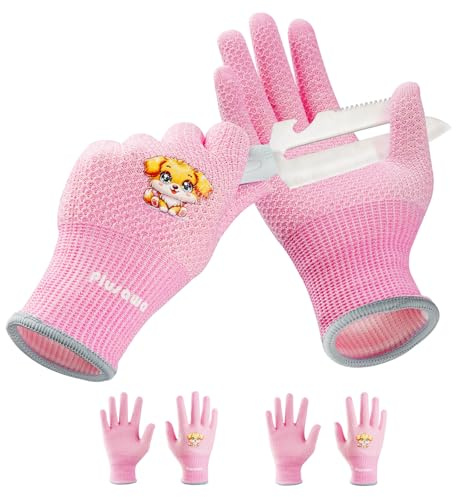 Plusawa skärtåliga barnhandskar, lämpliga för ridning utomhus, trädgårdsarbete, handarbete etc. Rosa, 2 par, XS