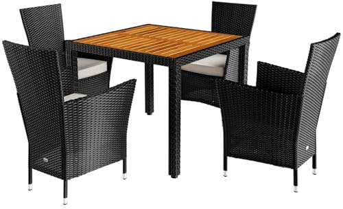CASARIA® Juego de Muebles de Jardín 9 Pzs. Patio Terraza Mesa 90x90cm Sillas Capacidad 160Kg Apilables Poliratán