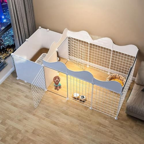 CHEMYO Hundelaufstall für den Innenbereich, Haustier-Laufstall für kleine Hunde, DIY-Kleintierkäfig, tragbarer Drahtzaun mit separater Toilette für kleine Tiere, Welpen, Kätzchen und Kaninchen, Hof