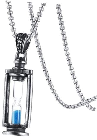 Holibanna Men’s Vintage Hourglass Pendant Necklace Titanium Steel Sandglass Jewelry with 3mm 60cm Pearl Chain, Retro Men’s Pendant Jewelry for Casual and Daily Wear