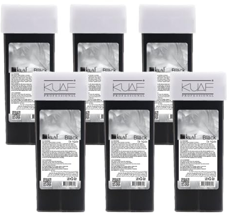 Kuaf Professional Roll on Wax Cartridge for Hair Removal, Hair Removal Roll-On, Wax Cartridge Roller for Legs and Arms, Depilatory Wax, Pack of 6 - Black