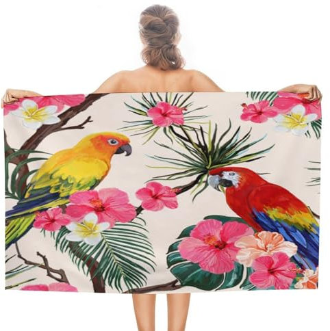 Strandtücher, Rustikaler Exotischer Vogelpapagei Beach Towel Mikrofaser Badetuch Saugfähig Duschtuch Für Camping Picknicks Outdoor 80X130Cm