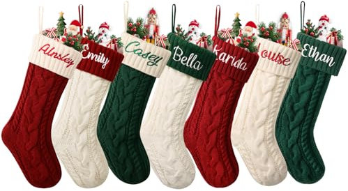 Duosheng & Elegant Chaussette de Noel Personnalisé 1 Tricot Chaussettes de Noel a Suspendre Rouge Chaussettes Noel Cheminee Enfant Blanc Chausette de Noel Decoration