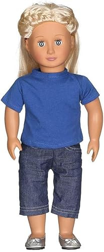 Codulu Puppenkleidung für 46 cm, Mädchen, Puppe, lässiges Outfit, T-Shirt und Jeans, Kostümzubehör, 2 Stück/Set (A)
