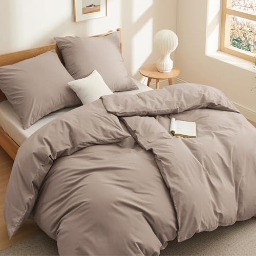 BEDSURE Bettwäsche 135x200 Baumwolle 4teilig - Bettwäsche-Sets Khaki Bettbezug 2er Set mit 2 Kissenbezüge 80x80 cm, Oeko-TEX Bedding Taupe mit Reißverschluss
