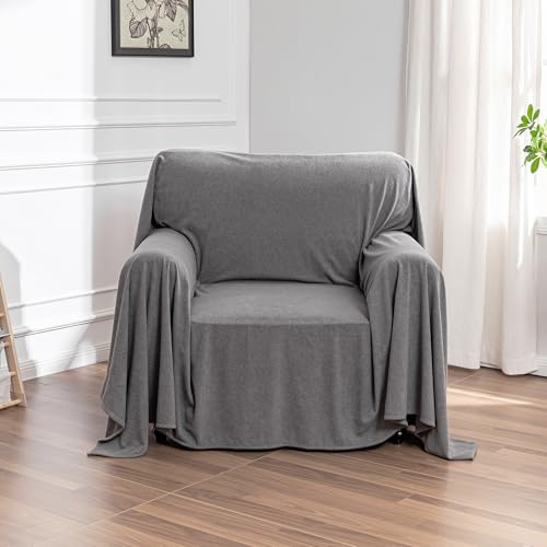 MEETSKY Chair Cover Cat Scratch Proof Recliner Chair Covers, Oversized Armchair Sofa Covers Washable Sofa Slipcover for Single Couch, Soft Small Couch Slipcover for Pets Dogs, 71 x 91, Grey