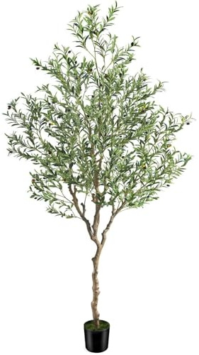 7ft Artificial Olive Tree Potted, Faux Indoor Plants with Natural Wood Trunk & Lifelike Fruits, Realistic Tall Fake Tree for Home Office Decor, Housewarming Gifts