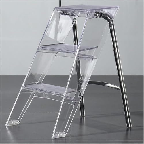 Dreistufige Klapptrittleiter aus transparentem Acryl, rutschfestes, breites und dickes Pedal, belastbar 150 kg, platzsparendes Design für Zuhause und Bibliothek