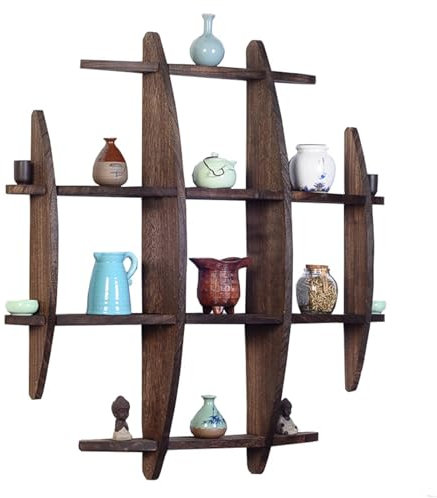 QTQHOME Kaffeetassen-Display, Wandmontage, Massivholz, chinesisches Kugelregal, Tassenhalter, Tassenhalter, Tassenregal für Wand, Wohnzimmer, Küche, Büro (90 cm, braun)