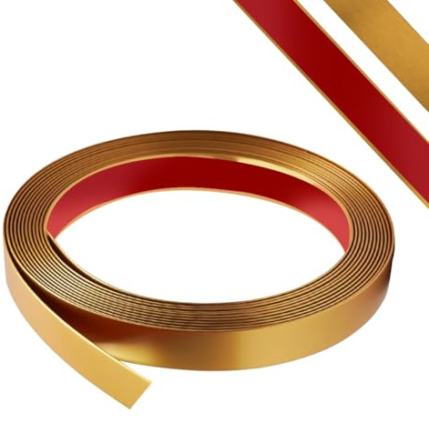 Moulures décoratives autocollantes Largeur 20mm - Garniture Moulure Murale, Protection des bords, Garniture Bande PVC flexible pour portes, fenêtres, sols, murs, plafonds, cadres de miroir (Doré, 12M)