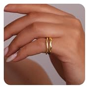 GoldGifts Pinky Rings for Women, Non Tarnish 14K Gold Filled Stackable Rings Dainty Statement Ring Chunky Gold Rings Jewelry Gift for Women Size 6