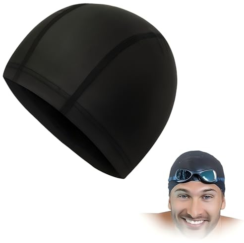 Badekappe Wasserdicht, Badekappe Bademütze PU Beschichtet, Schwimmkappe Damen, Badehaube Kinder, Swimming Cap Men, Schwimmkappe für Herren Damen Lange Kurzes Haar(Schwarz