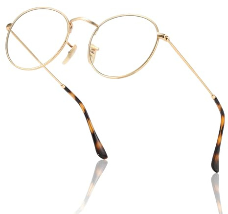 kimorn Blue Light Blocking Glasses,Anti Eyestrain & UV Protection, Round Frame Glasses for Women and Men (Gold)