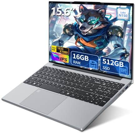 15.6 inch Laptop Computer,N150 Quad-Core Processor(Up to 3.6GHz), Traditional Laptop 16GB RAM 512GB SSD, Backlit Keyboard,Fingerprint Unlock,FHD 1920 * 1080,Win 11 Pro,laptops for Gaming,WiFi 5,BT 4.2