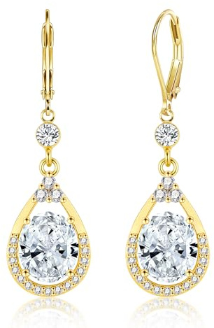 ALEXCRAFT Pendientes colgantes de plata 925, con baño de oro de 14 quilates. Pequeños aretes con colgante de corazón, moneda y zirconia. Pendientes con cierre francés y colgante de piedras de zirconia
