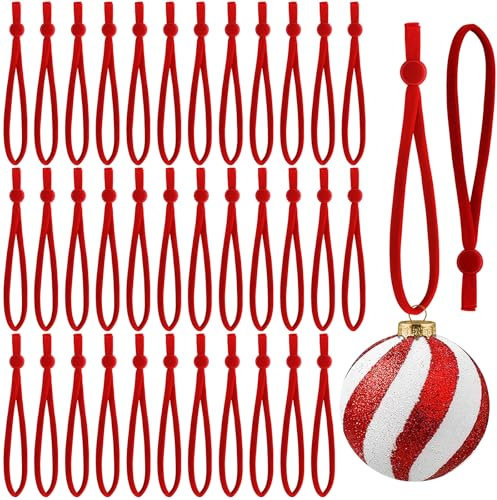 JUNEBRUSHS 150Pcs Ornament Anchors, Adjustable Ornament Ribbon Hangers Christmas Ties Ornament String Ribbon Loops for Ornament Hanging Tree Decorations, Red