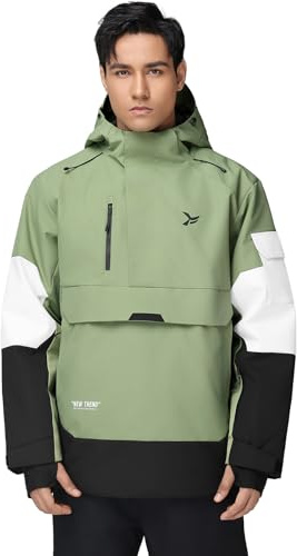 YEEFINE Men's Ski Jacket Snowboard Snow Coat Waterproof Insulated Winter Warm Loose Fit Pullover Hoodie (Green,L)