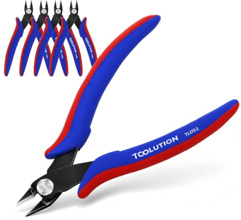 TOOLUTION Jeu 5 Pinces Coupantes Précision, Coupe Affleurante Acier HC | Cinq pinces latérales coupe flush, acier haute densité, ressort intégré, idéales artisanat, électronique et modélisme