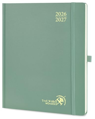 POPRUN Kalender 2026 2027 Wochenplaner Hardcover,ca.A4 (21,2 x 25,9cm) | 17-Monate-Terminplaner,(Aug,2026-Dez,2027),1 Woche 2 Seite,Buchkalender 2026 2027(Mitternachtsgrün)
