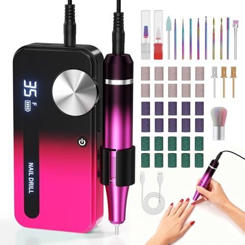 Ponceuse électrique à ongles avec 15 embouts polisseurs & 30 bandes abrasives pour manucure & pédicure. Pour couper, limer, façonner & soigner ongles et cuticules. 0-35 000 tr/min, réglable (Noir)