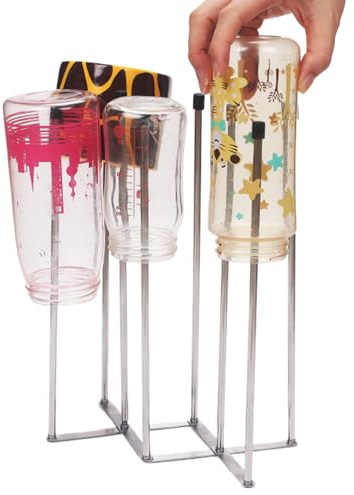 Genérico Foldable Cup Stand - 8-Pole Dry Rack for Countertop | Base with Water Tray, Compact Storage Solution, Baby Bottle Glass Mug Wine Jar Decanter Draining Setup
