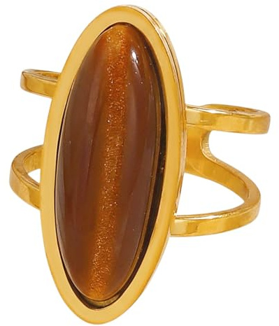 Sanixa Karma NH11419353 Damenring Gold Stein Braun od. Weiß Ring Edelstahl vergoldet verstellbar modern Damenschmuck Damen Geschenk Frauen Fingerring wasserfest hypoallergen