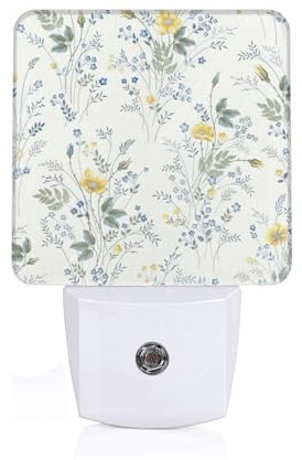 Luz nocturna enchufable con estampado de rosas y flores azules para dormitorio, pasillo, lámpara de seguridad, decoración del hogar