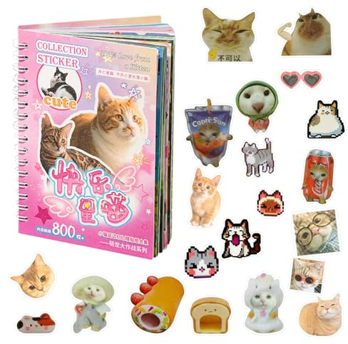 Funny Cat Stickers Cute Animal Sticker Book, Reusable Cute Waterproof Animal World Stickers for Laptop, Water Bottle, Scrapbooking & Journaling, Kawaii Stickers, DIY Crafts Gifts